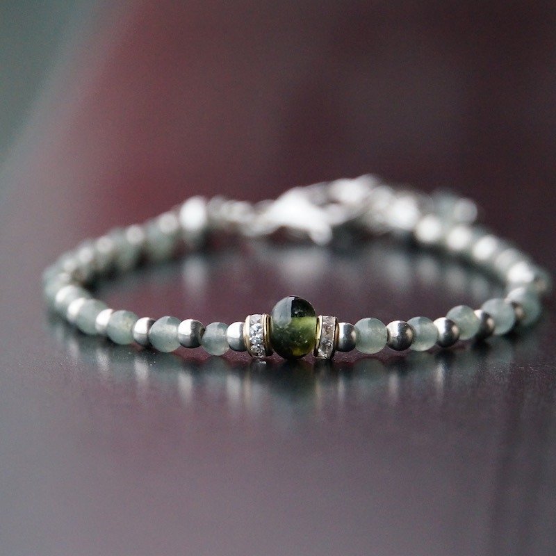 ITS-862 [natural stone series / tourmaline] jade / tourmaline - green / brass buckle bracelet. - สร้อยข้อมือ - วัสดุอื่นๆ สีเขียว