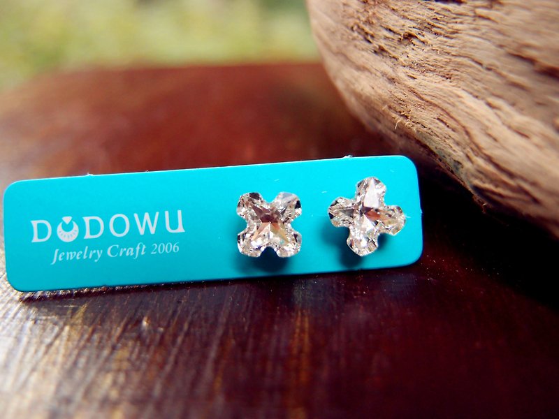 [DODOWU hand-made light jewelry] "doji single crystal & diamond ear" Allergy & ear clip-on can be changed - ต่างหู - เครื่องเพชรพลอย ขาว