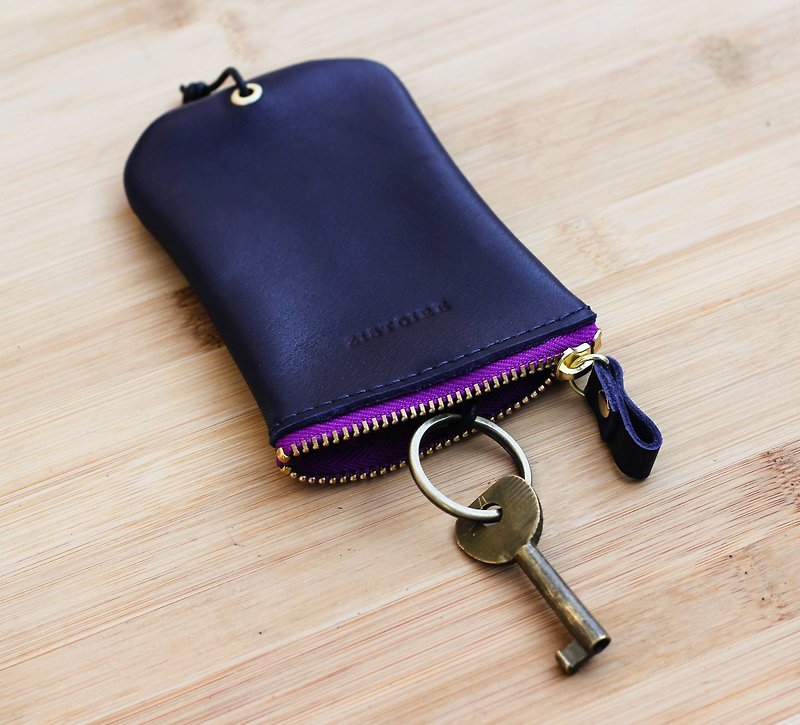 [Keys' Sweet Home / Key Holder] Deep Purple Blue (Purple Zipper) Blue Purple - อื่นๆ - หนังแท้ 