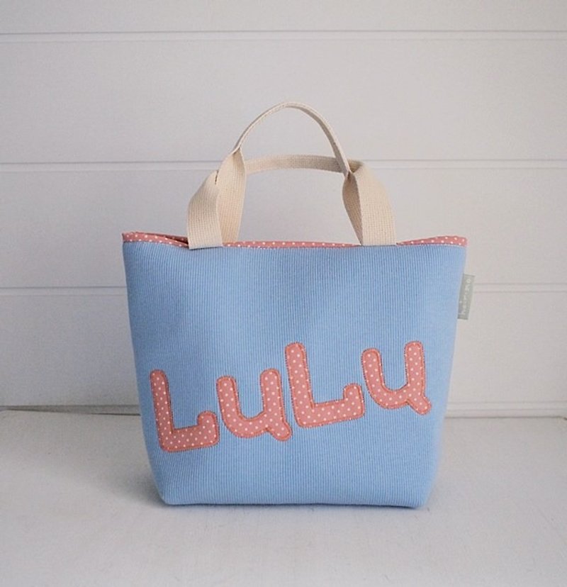 Hairmo letter out tote bag zipper type-water blue + orange dots (4 characters) - Handbags & Totes - Other Materials Blue