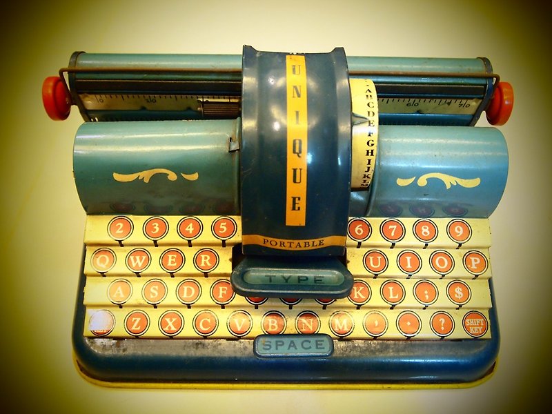 1940アンティーク錫のおもちゃのタイプライター男性アンティーク鉄のおもちゃのタイプライター - 置物 - その他の素材 ブルー