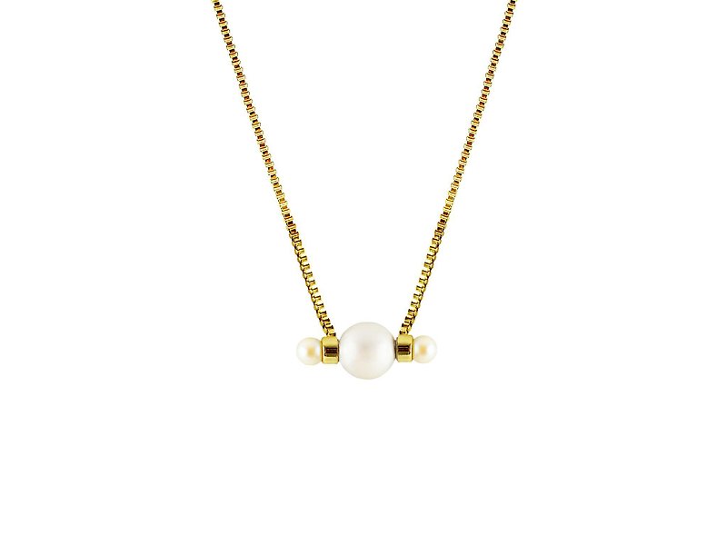 Small universe pearl magnet necklace PLUTO - สร้อยคอ - เครื่องเพชรพลอย สีทอง