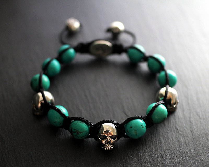 Silver tying skull bracelet (Turquoise) - Bracelets - Other Materials 