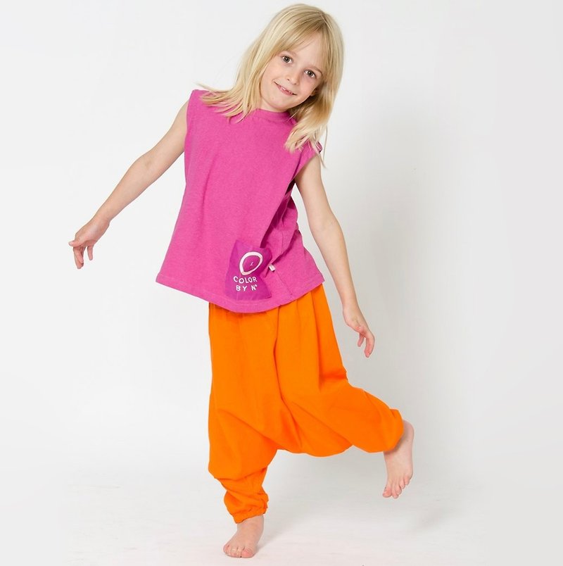 Swedish Organic Cotton Pants Wide Pants - Parent-Child 100cm to 180cm Orange - Pants - Cotton & Hemp Orange