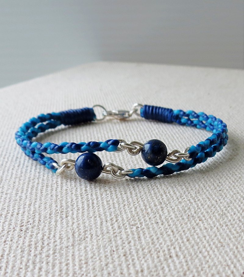 Silver**fashion lucky pray wax line silk lapis lazuli bracelet****** [ed four strands of double-stranded] - Bracelets - Gemstone 