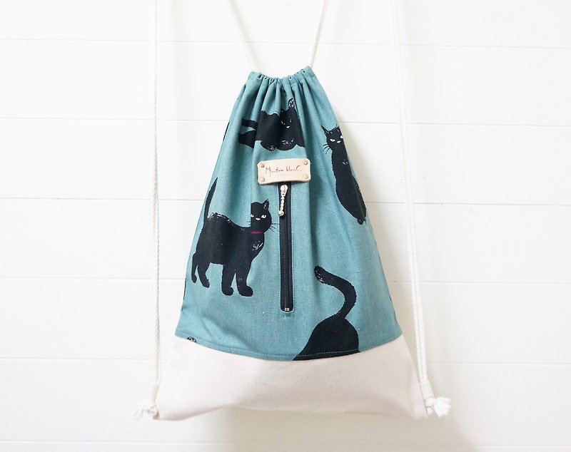 Keren children back beam port package | naughty black hair cat - Green - Drawstring Bags - Other Materials Green