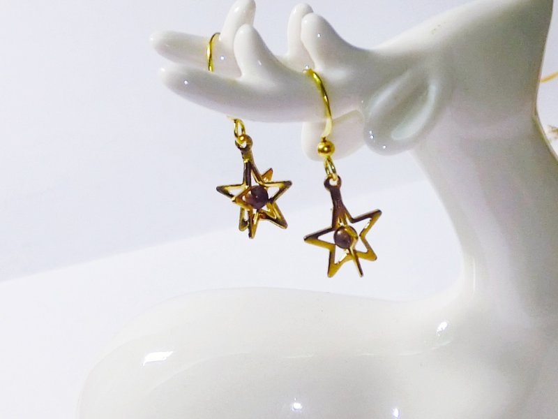 ❡ Three-dimensional little star earrings - ต่างหู - โลหะ สีนำ้ตาล