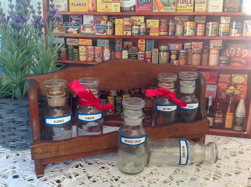 ♥ ♥ Annie crazy Antiquities Nippon Zakka cook spice jar sauce pot pepper pot salt shaker spice jar sealed cans containing wooden kitchen accessories - ขวดใส่เครื่องปรุง - แก้ว ขาว