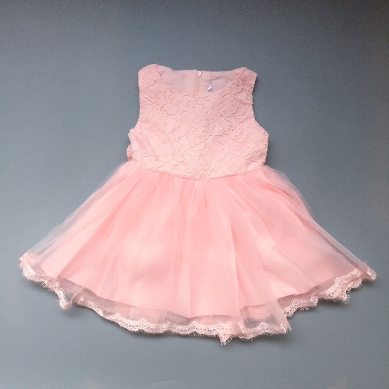 [日安朵朵]女童氣質粉色蕾絲網紗蓬裙洋裝 生日禮 周歲禮 - 其他 - 棉．麻 粉紅色