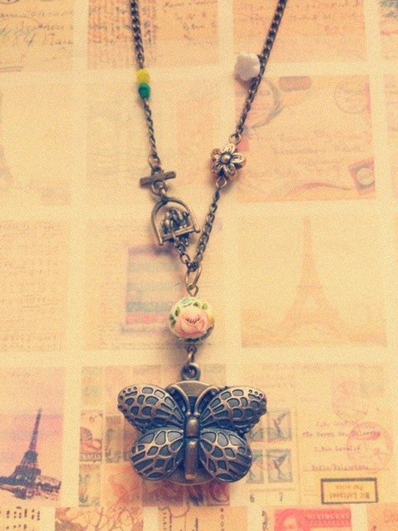 Handmade-蝶と花懐中時計のネックレス - ネックレス - 宝石 