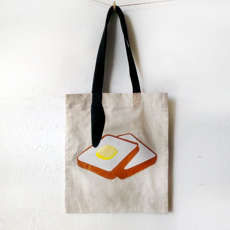 Bread & Butter, Handmade Tote Bag - กระเป๋าถือ - วัสดุอื่นๆ สีกากี