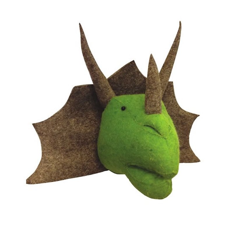 【Fiona Walker England】英國童話風格動物頭 純手工壁飾 - 不絕跡三角龍(Triceratops Head) 喜歡恐龍的別錯過！ - 壁貼/牆壁裝飾 - 其他材質 綠色