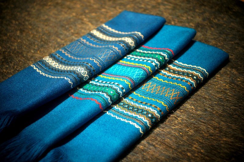 Vistaの[知識]、南米、インドの手作りスカーフ - ブルー - スカーフ - コットン・麻 ブルー