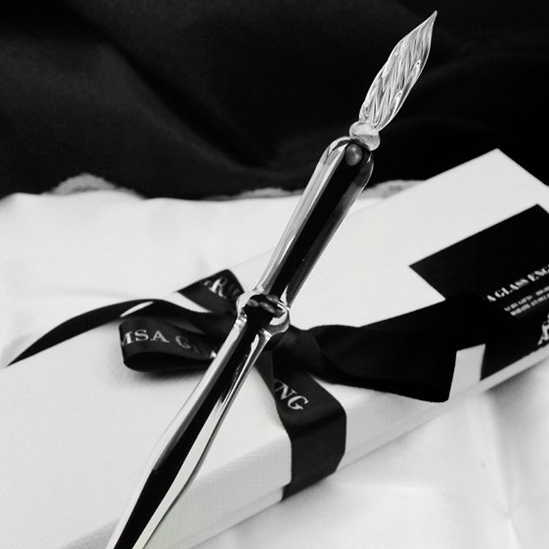 [Stationery] MSA gentleman glass (transparent black) color glass crystal art sculpture pen (including glass pen holder) valentine gift customized lettering (without ink) - อุปกรณ์เขียนอื่นๆ - แก้ว สีดำ
