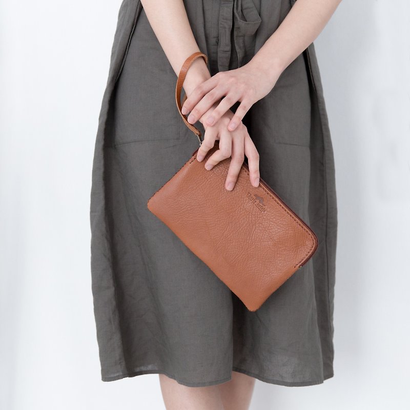 HANDMADE LEAHTER CLUTCH-LIGHT BROWN - Other - Genuine Leather Brown