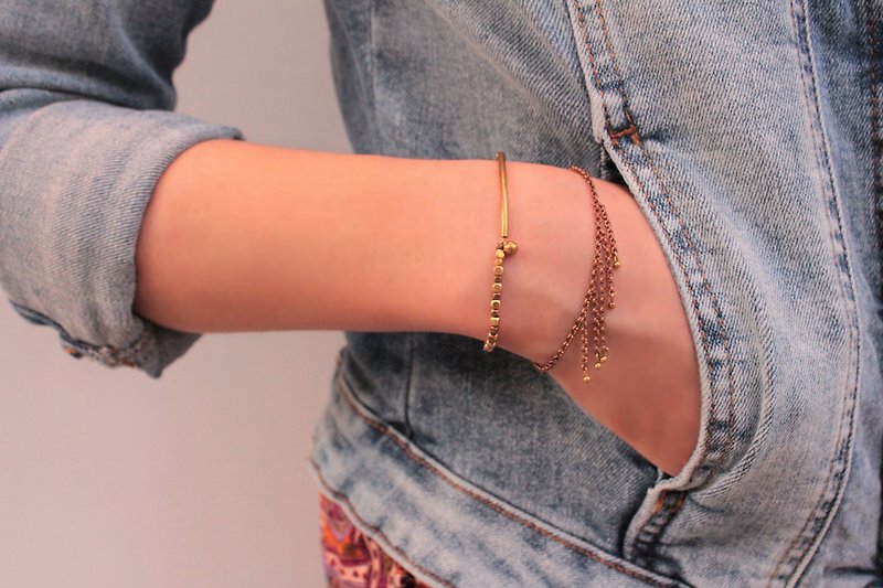 *hippie* Frutillar│Spontaneous Hand-made Chain Tassels Copper Bracelet - สร้อยข้อมือ - โลหะ สีนำ้ตาล