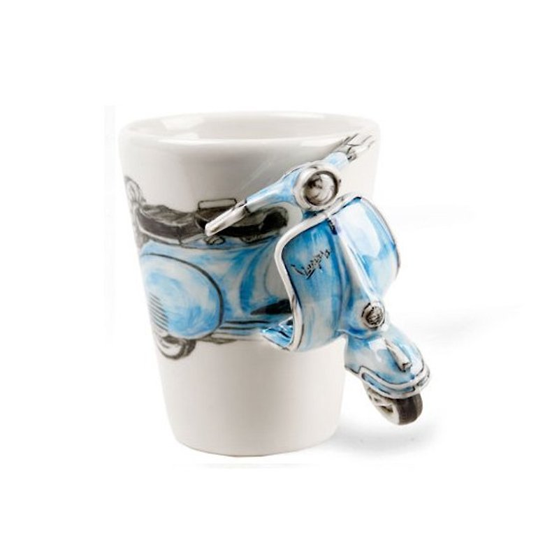 【可刻字的陶瓷馬克杯】Blue Witch英國手繪杯 偉士牌Vespa 立體刻字陶瓷馬克杯 - 酒杯/酒器 - 其他材質 藍色