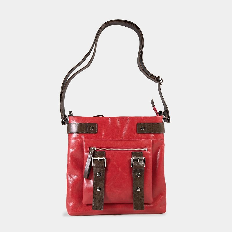 Influxx UN1 Leather Pouch / iPad Bag – Poppy Red - กระเป๋าแมสเซนเจอร์ - หนังแท้ สีแดง