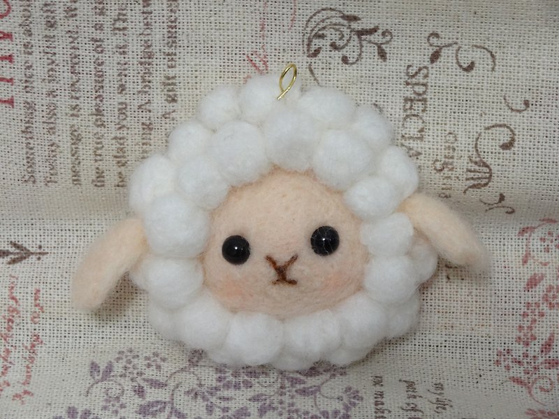 小綿羊(半立體造型)-羊毛氈  "鑰匙圈、吊飾、擺飾、別針" (可客製化更改顏色) - 鑰匙圈/鑰匙包 - 羊毛 白色