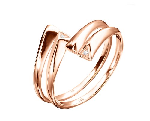 Majade Jewelry Design 14K玫瑰金開口對戒 鑽石情侶戒指 簡約玫瑰金戒指 玫瑰金閨蜜鑚戒