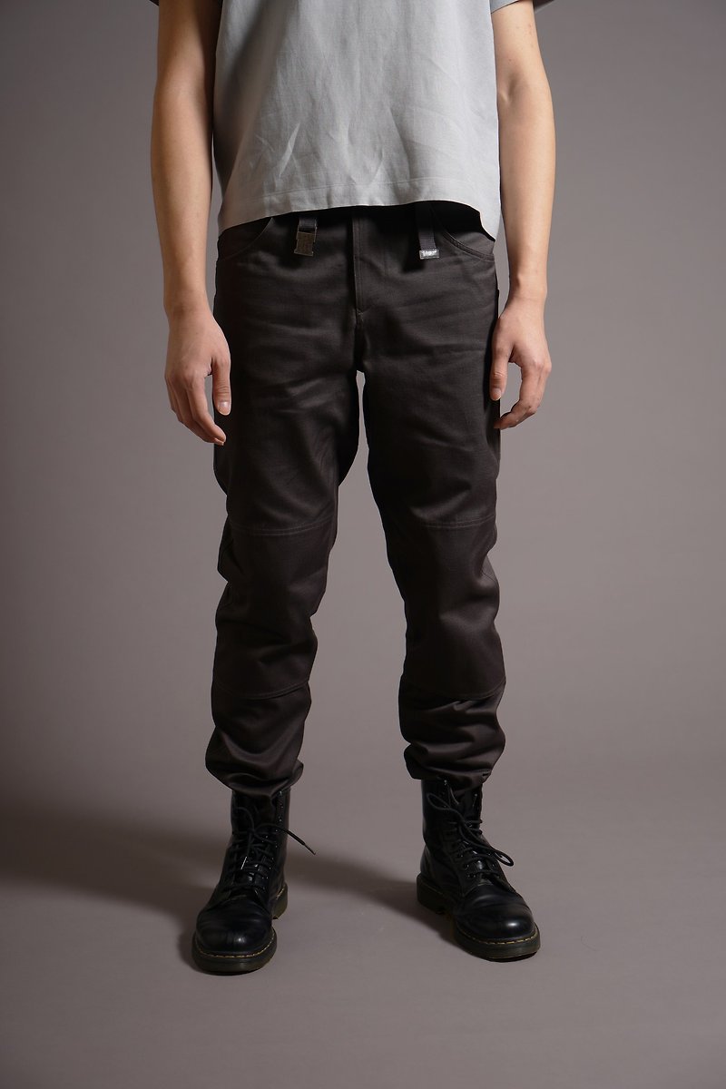 Adjustable buckle dark gray pants - กางเกงขายาว - วัสดุอื่นๆ สีเทา