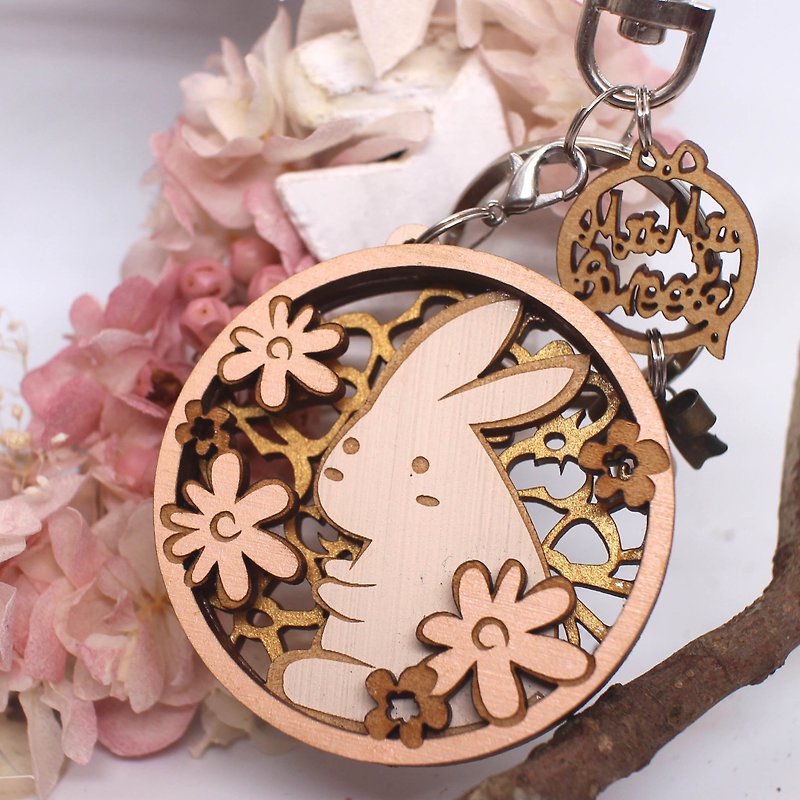 MuMu Sweety White Rabbit Wreath / Keyring / Hardcover - Keychains - Wood Pink