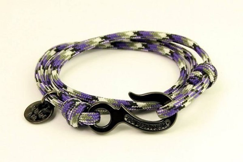 [METALIZE] Hook with rope bracelet three-ring umbrella rope bracelet-industrial hook type-purple camouflage (black) - Bracelets - Other Metals 