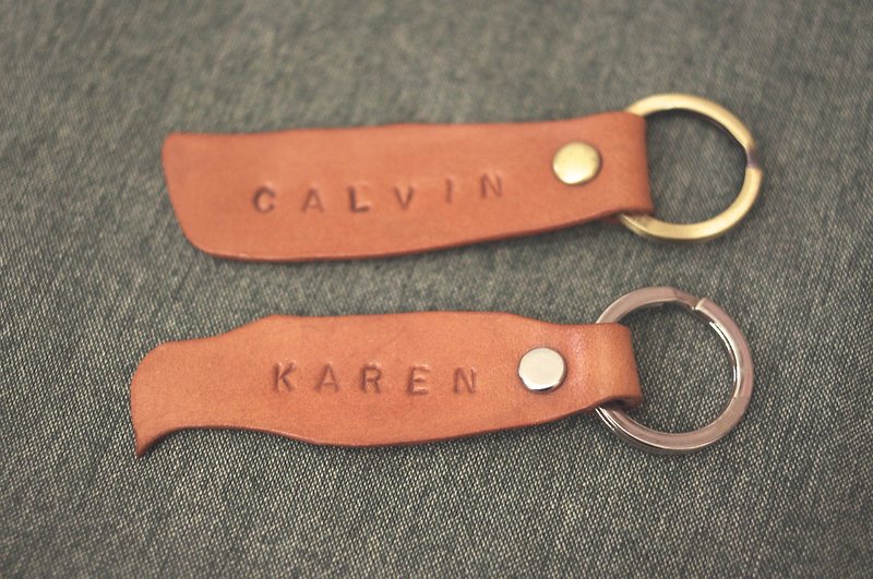 Name leather key ring (Distressed leather color deepened processing section) - ที่ห้อยกุญแจ - หนังแท้ สีนำ้ตาล