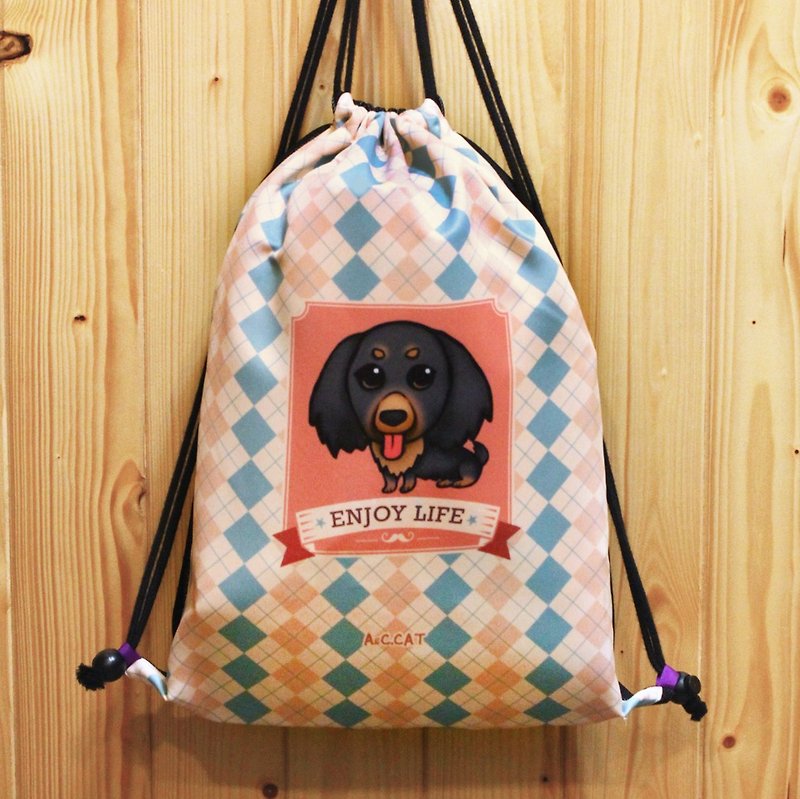 [Cats cat c city cat] back harness bag - black sausage England checkered - Drawstring Bags - Other Materials Brown