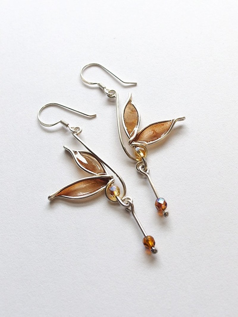 Butterfly sterling silver earrings/wings/ear hooks - Earrings & Clip-ons - Other Metals Brown