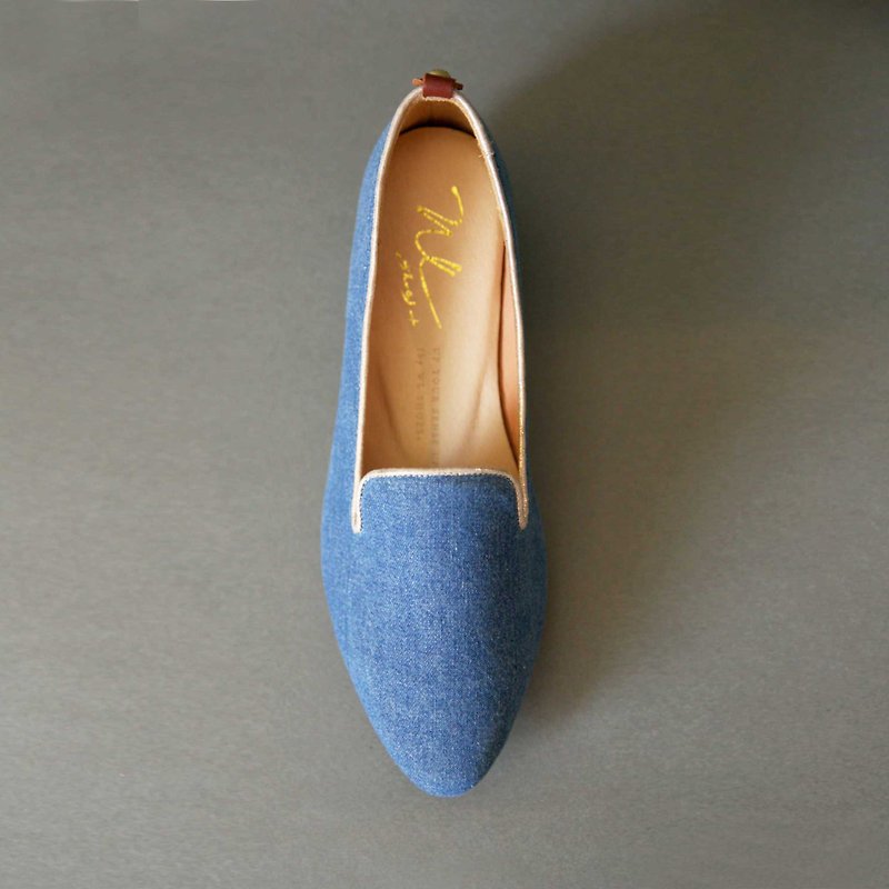 WL Denimローヒール(淺の藍) Heeled Loafers - オックスフォード靴 - 革 ブルー