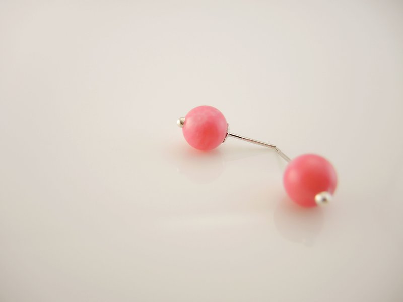 "Full Moon Full Moon" classic ear ear pin earrings - Jiao Yang sea bamboo section - Earrings & Clip-ons - Gemstone Pink
