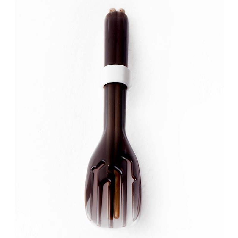 dipper 3合1檜木環保餐具組-潑墨黑叉 - 筷子/筷架 - 木頭 黑色