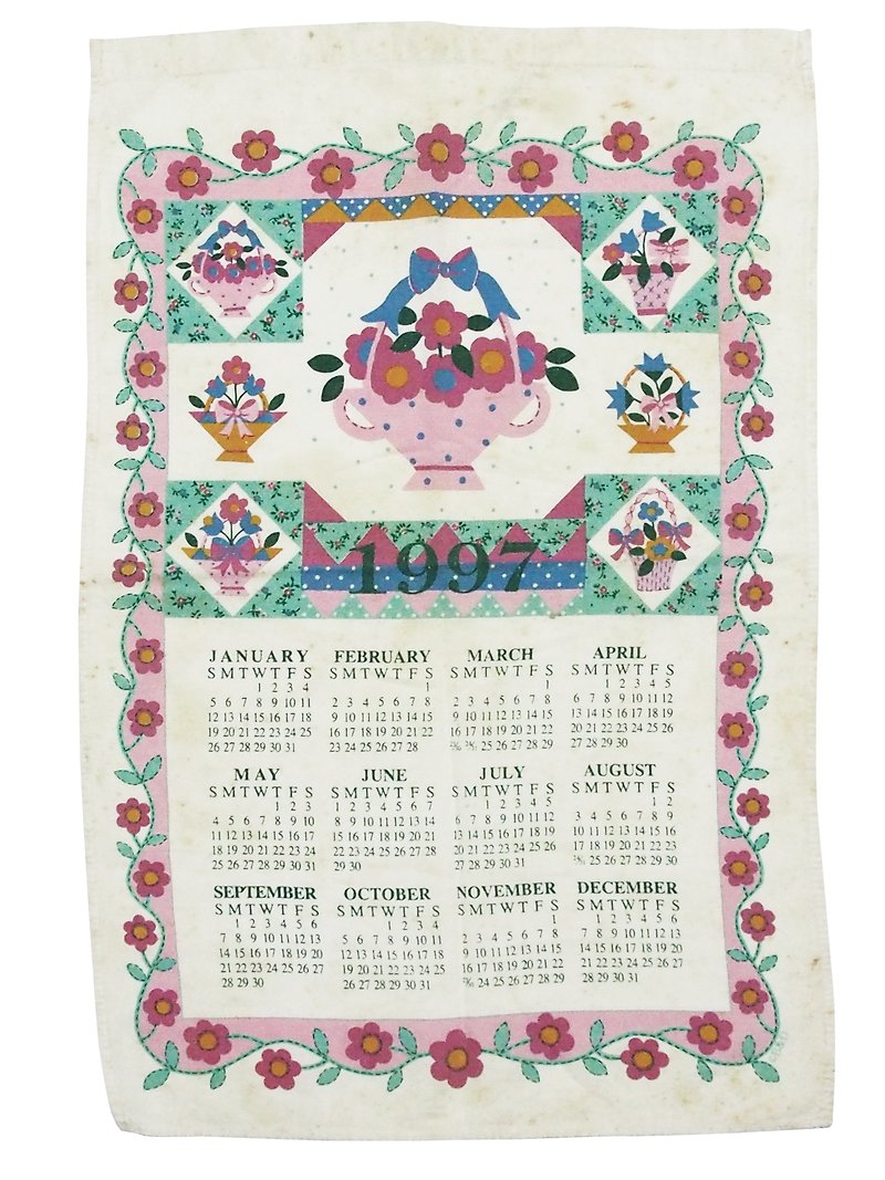1997 American early years cloth calendar flower - ตกแต่งผนัง - วัสดุอื่นๆ สึชมพู