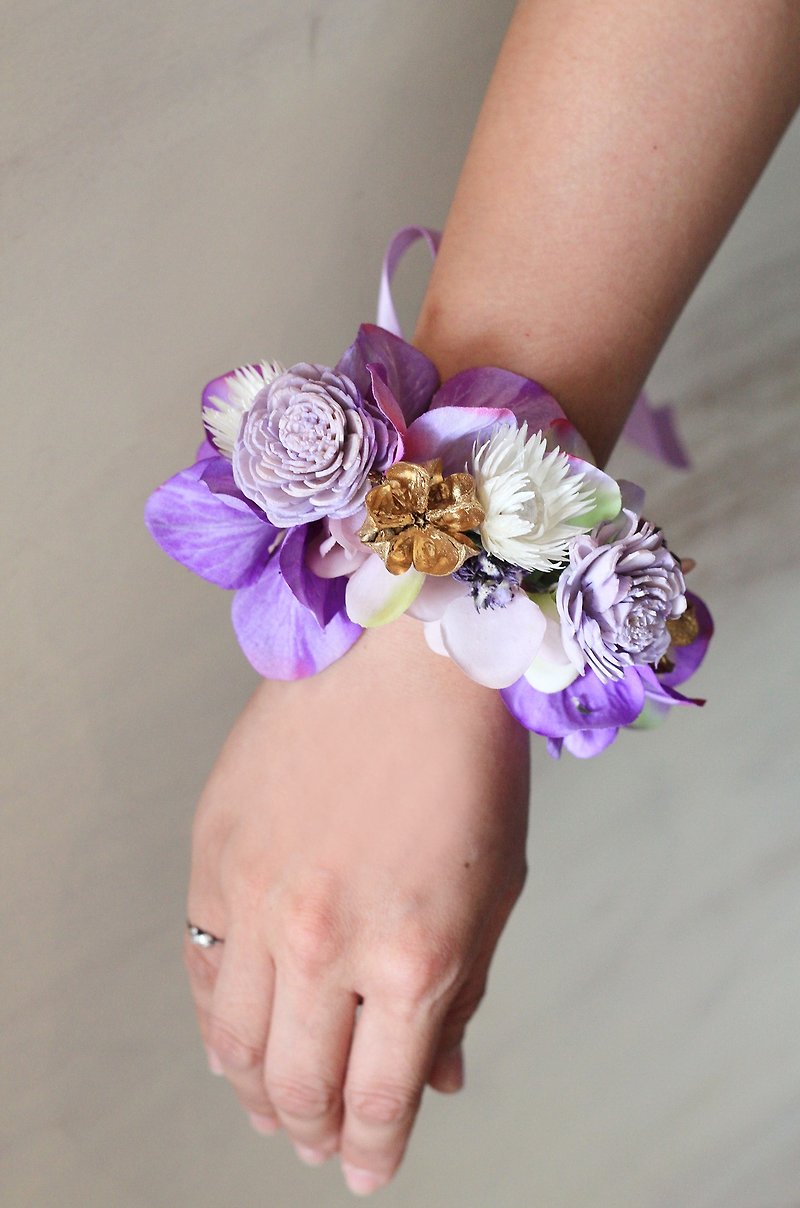 Bridal Corolla [Preferential Combination Series] Corolla / Wrist Flower (Purple) - เข็มกลัด/ข้อมือดอกไม้ - วัสดุอื่นๆ สีม่วง
