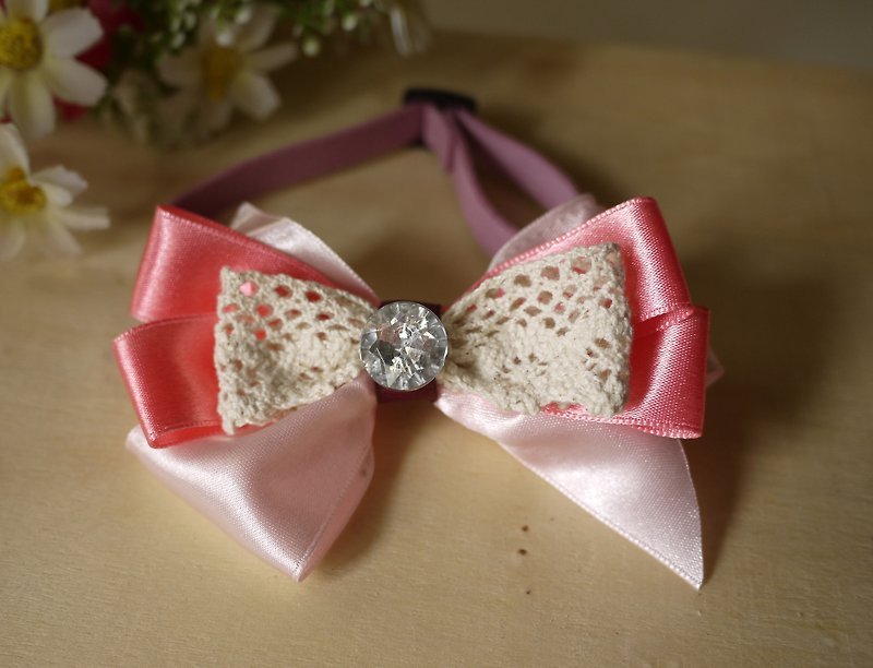 Safety Pet Collar x Thick Lace Sweet Pink Cat/Dog/Necktie/Bow Tie/Chwee ♥Cherry Pudding♥