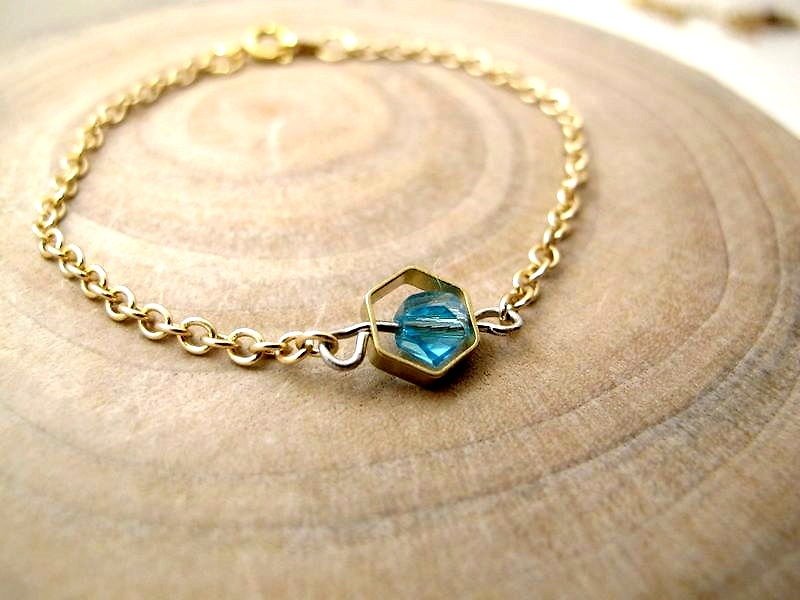 March Planetary Stone Marth Aries Planet brass plated bracelet - Bracelets - Other Metals Blue