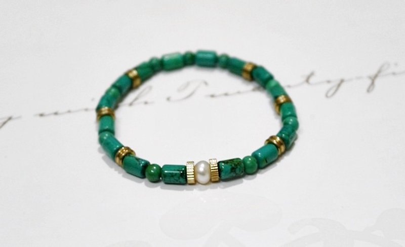 Natural stone x brass bracelet _ Limited X1- turquoise green dense - - Bracelets - Gemstone Green