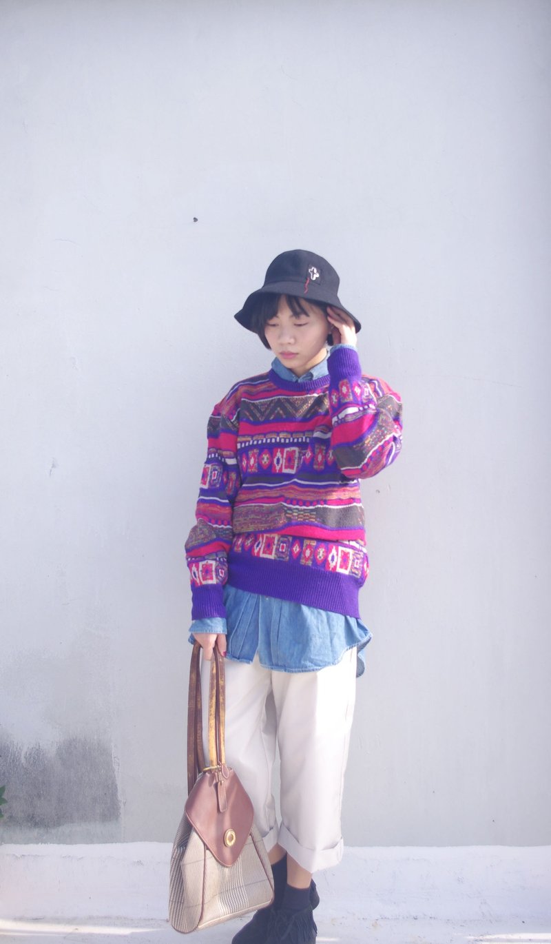 4.5studio- Japan Kanghui vintage treasure hunt - TV noise big pink knit sweater - สเวตเตอร์ผู้หญิง - วัสดุอื่นๆ หลากหลายสี