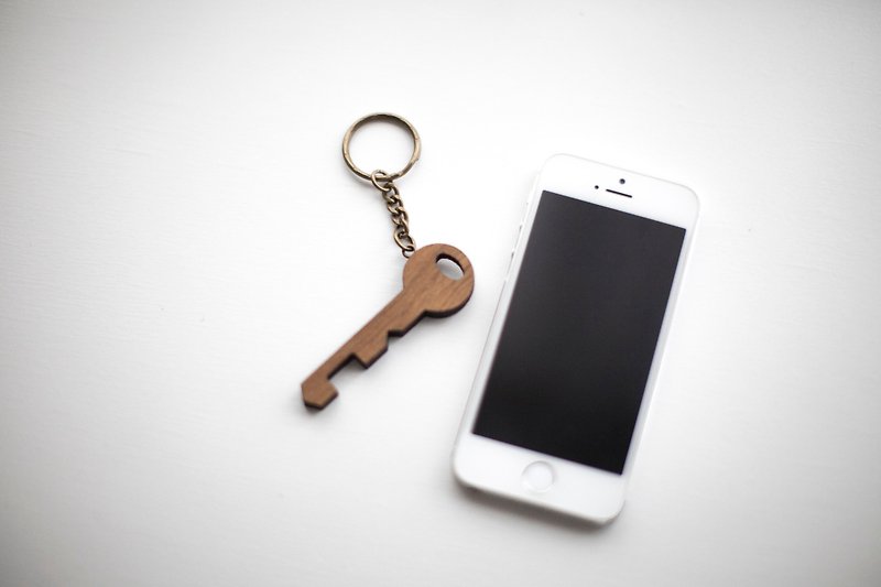 Gift logs key shape mobile phone holder - key ring - Keychains - Wood Brown