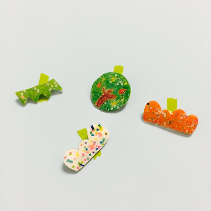 :: Fish pancake :: hill trees pin - Badges & Pins - Plastic Multicolor