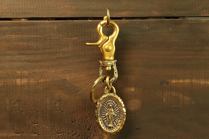[METALIZE] Rotating Carved Wings Virgin Circle Key Ring - Keychains - Other Metals 