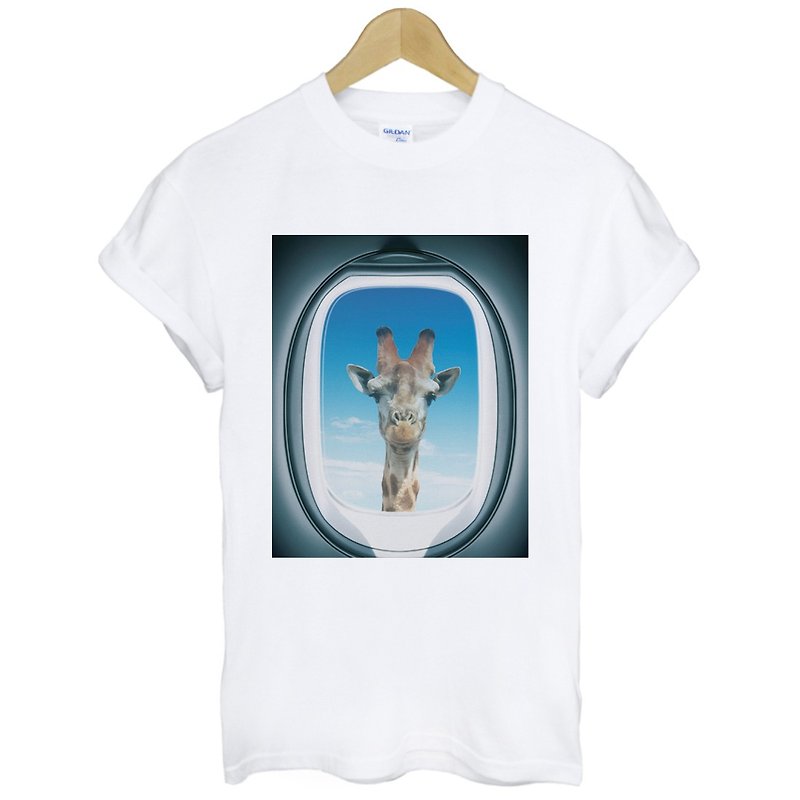 Airplane Window-Giraffe短袖T恤-白色 長頸鹿飛機窗戶 動物 設計 - 男 T 恤 - 紙 白色