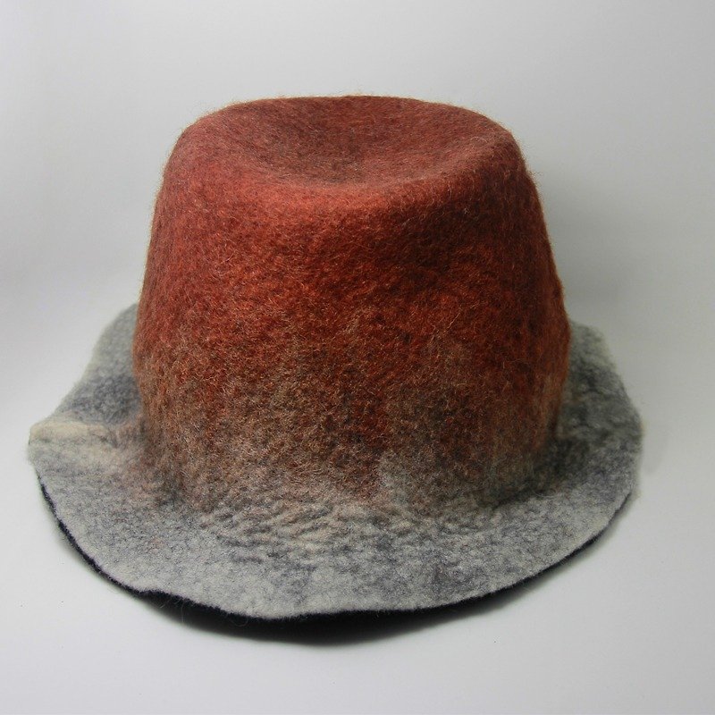 原創訂制羊毛氈濕氈帽子純羊毛復古帽—棕色 - 帽子 - 羊毛 
