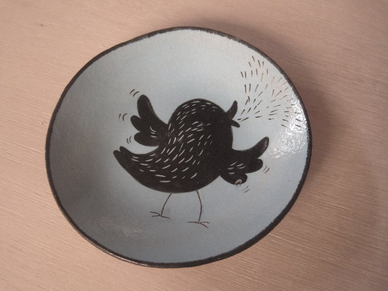 DoDo Handmade Whispers. Animal Silhouette Series-Small Bird Dish (Gray Blue) - เซรามิก - ดินเผา สีน้ำเงิน