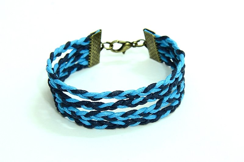 Blue multi-level hand-woven bracelet - สร้อยข้อมือ - วัสดุอื่นๆ สีน้ำเงิน
