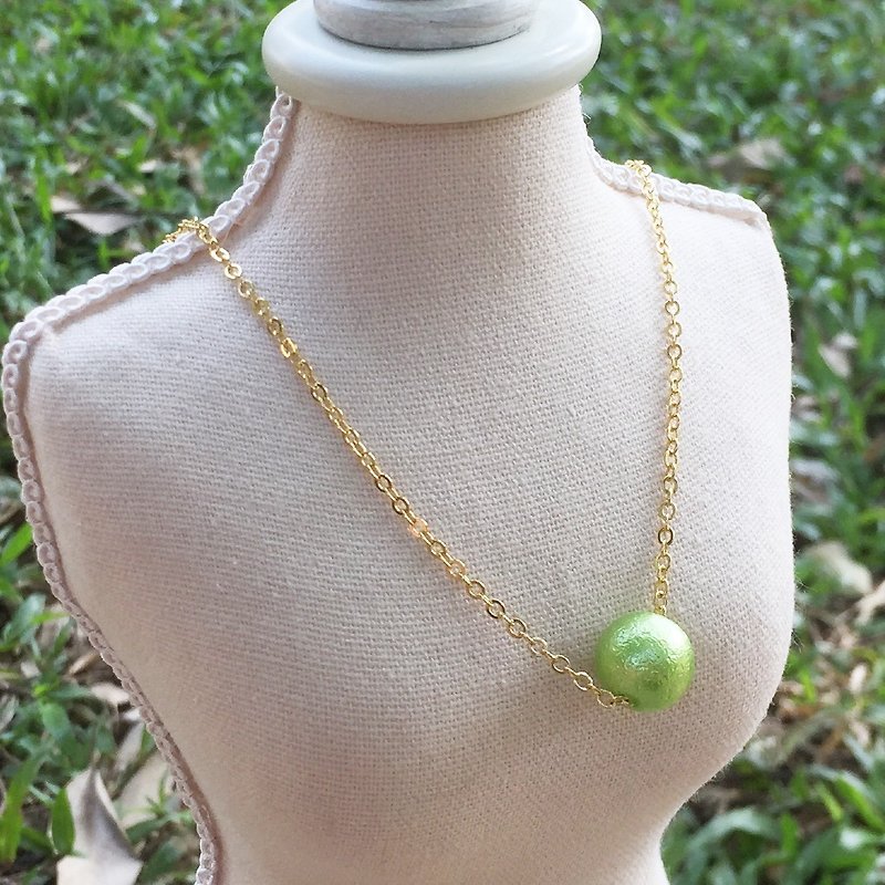"LaPerle" imitation cotton Jane Green necklace 16k gold plated brass necklace Handmade Christmas gifts - สร้อยติดคอ - วัสดุอื่นๆ สีเขียว
