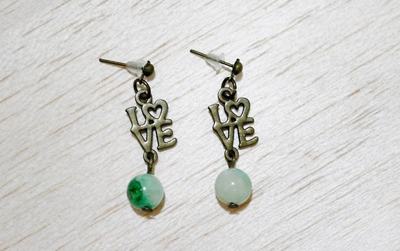 Alloy ＊Sweet LOVE＊_Pin earrings - Earrings & Clip-ons - Other Metals Green