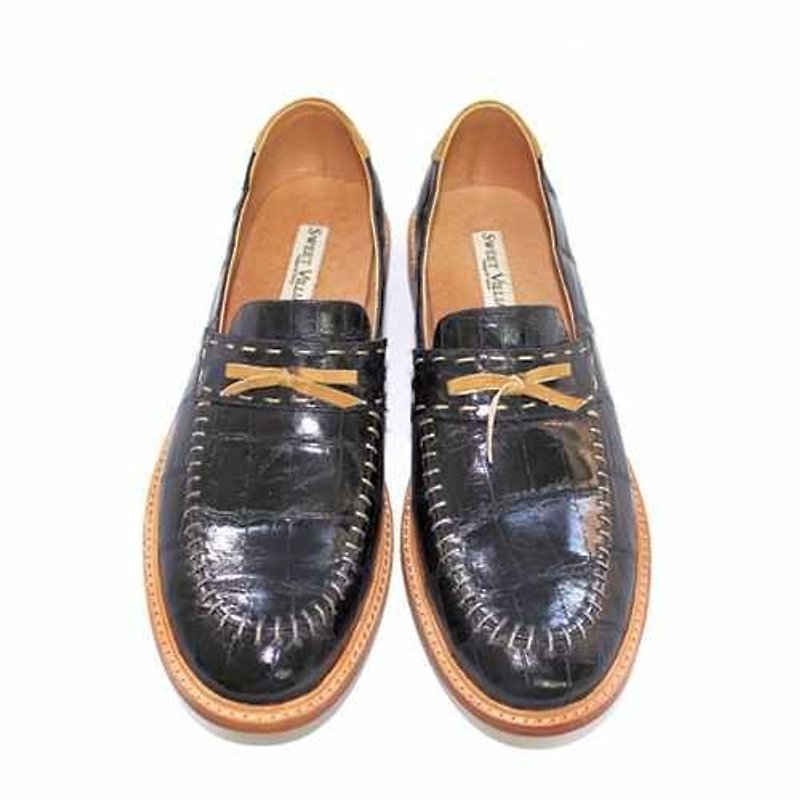 Grace Crocodile Loafer Shoes M1096 Black - รองเท้าลำลองผู้ชาย - หนังแท้ สีดำ