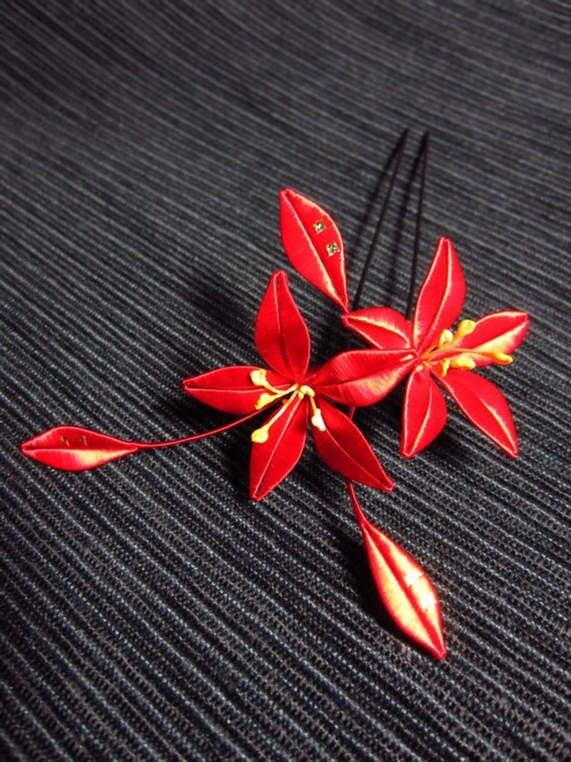 鳳綵—誓約—纏花/春仔花髮插 - 髮夾/髮圈 - 絲．絹 紅色
